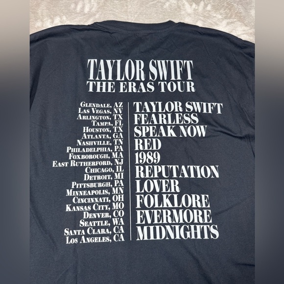 NWOT TS Taylor Swift The Eras Tour US Tour Dates Black 100% Cotton T-shirt XL - Picture 8 of 9